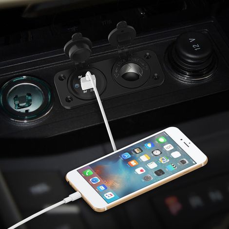 Adaptateur allume-cigare double port USB pour voiture, bateau, moto et téléphone portable (1/2)