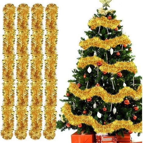 Guirlande de Noel Sapin, 4pcs Guirlandes Tinsel Noël, Guirlande Sapin 2m, Guirlande Tinsel Métallique Scintillantes pour Mariage Anniversaire Fête Murs Fenêtres Sapin Decoration Noël Or (1/5)