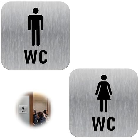 Toilet Signs for Men and Women 12 x 12 cm Metal Silver Pictogram Toilet Poster for Door and Wall (1/5)