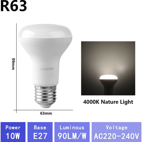 (R63 4000K, AC220V-240V) Lot de 3 ampoules LED pour salle de bain, sans scintillement, pour usage domestique (1/3)