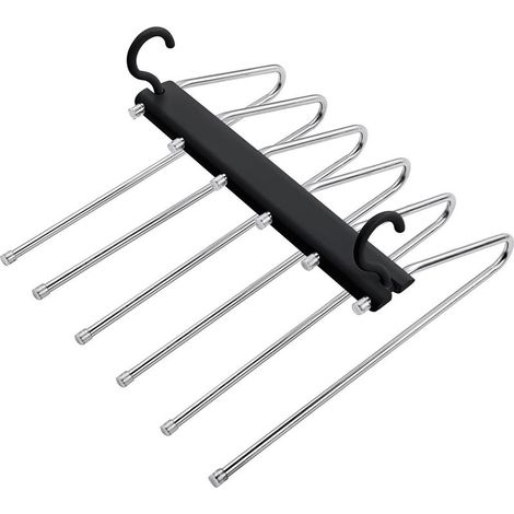 Porte-pantalons pliable multifonctionnel à plusieurs niveaux - Acier inoxydable et aluminium spatial - 5 positions - Noir (1/5)