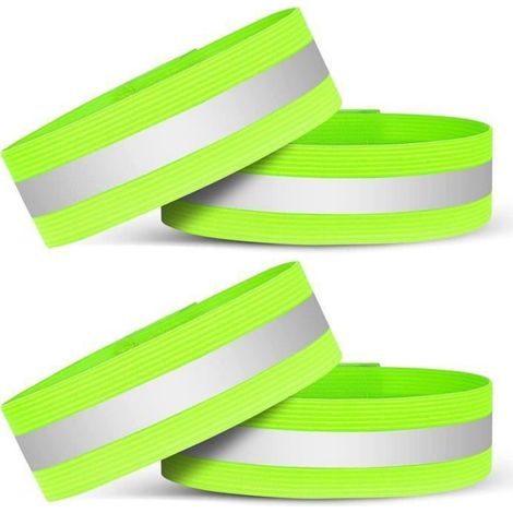 Brassard Réfléchissant 4 Pièces, Bandes Parallèles, Fermeture Auto-agrippante, Multicolore, Accessoire de Sécurité pour la Course à Pied et le Vélo (1/4)