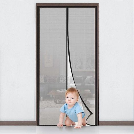 Moustiquaire magnétique de porte 90x210cm, rideau anti-moustiques à fermeture automatique, bande adhésive, maille ultra-fine, installation facile sans outil, idéale pour les enfants. (1/5)