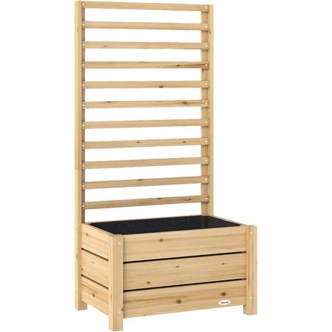 Jardinière surélevée avec treillis, jardinière en bois avec espalier, trou de drainage, toile non tissée, 60 x 39 x 120 cm, bois naturel (1/5)