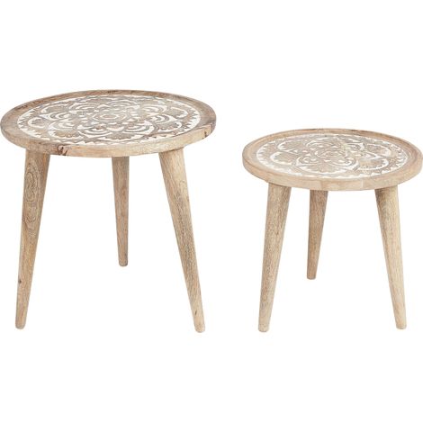 Beistelltisch 2er Set SAKITA Mango Holz Braun / Weiß