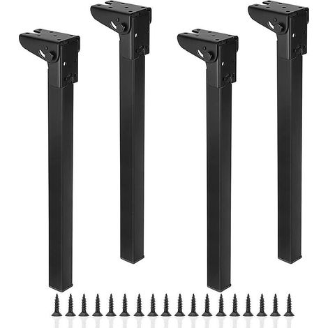 – Lot de 4 pieds de meubles pliables noirs 200 mm – Fer haute qualité – Installation à vis – Pour tables basses et meubles divers (1/4)
