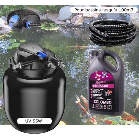 Kit Filtre Pression UV 55W, Pompe, Tuyau, Pour Bassins De 100000 L + Bactéries 2500 ml (1/5)