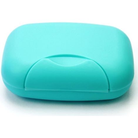 1 pièce Distributeur de savon portable, étanche avec verrouillage, boîte à savon voyage plastique bleu, pour salle de bain et activités extérieures (1/3)