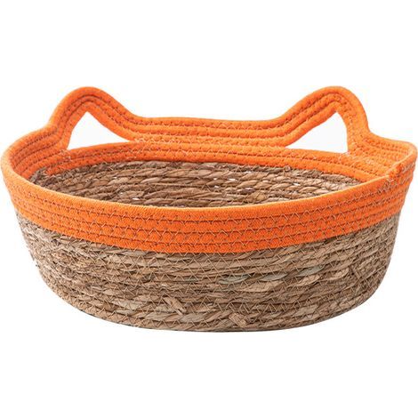 Panier de repos en paille naturelle pour petit chien - Anti-rayures - Lit pour animal domestique - Pour toutes les saisons - Intérieur et extérieur Orange