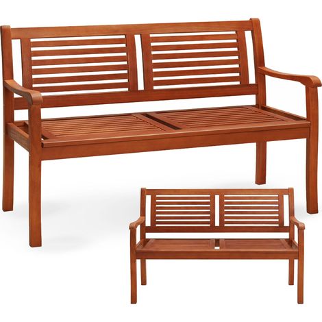 CASARIA® Gartenbank Wetterfest Holz FSC®-zertifiziert 320kg Belastbar 2-Sitzer Armlehne Rückenlehne 120x56cm Garten Balkon Holzbank Eukalyptus Braun