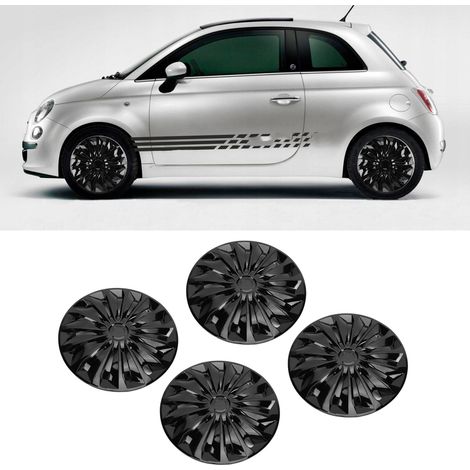 Lot de 4 enjoliveurs de roue 14 pouces à clipser, design élégant, universels pour pneus R14, noirs (1/4)
