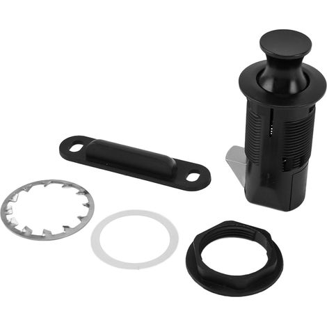 Verrou de meuble rond encastré sécurisé alliage zinc ABS à poussoir pour tiroir à dossiers placard boîte aux lettres camping-car noir (1/5)