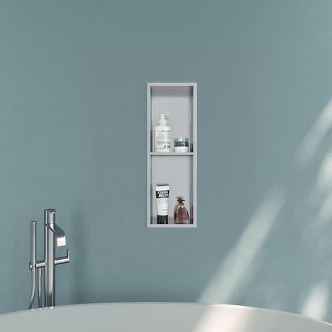 Niche de Douche Inox 304 avec Cadre, 2 Niveaux, 20 CM, Nickel Étagère Encastrée, Antirouille, Étanche, Facile à Nettoyer, Drainage Efficace, Plusieurs Tailles, Rangement SDB (1/5)
