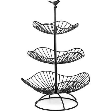 Corbeille à Fruits Métal 3 Étages Noir Mat, Porte-Légumes Multicouches, Cadeau Essentiel pour Maison