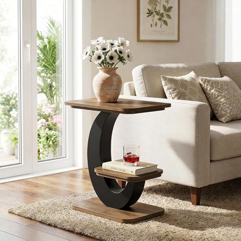 Tribesigns Table d'Appoint, Bout de Canapé à 2 Niveaux pour Salon, Table Basse de Chevet Industrielle avec Cadre Métallique en Forme d'arc, pour Petits Espaces, Chambre (1/5)