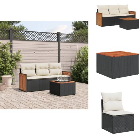 Salon de jardin 4 pcs avec coussins noir résine tressée - Ensemble Salon De Jardin - Meuble De Jardin - Mobilier Extérieur - Salon De Jardin Design - Chaise Longue (1/5)