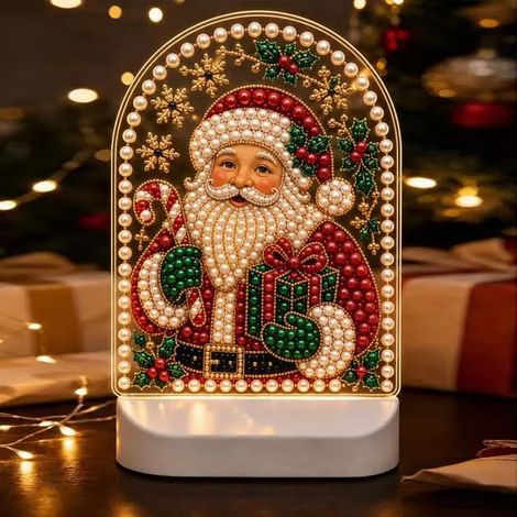 Irovami Veilleuse de Noël à peindre avec des diamants et des perles, à brancher sur USB, Père Noël (1/5)