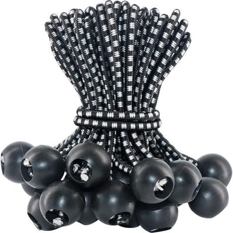Tendeur Sandow, Lot de 30 Tendeurs de Bâche avec Boule Tendeurs en Caoutchouc Boucles de Tente en Caoutchouc pour Bâches Tente Bannière Filet Gazebos, Noir et blanc