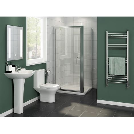 ELEGANT 1000 x 900mm Pivot Shower Door Side Panel 6mm Glass Cubicle Modern Shower Enclosure with Tray (1/5)