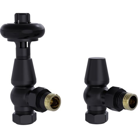Warmehaus Chelsea Traditional Angled TRV Thermostatic Radiator Valves Black