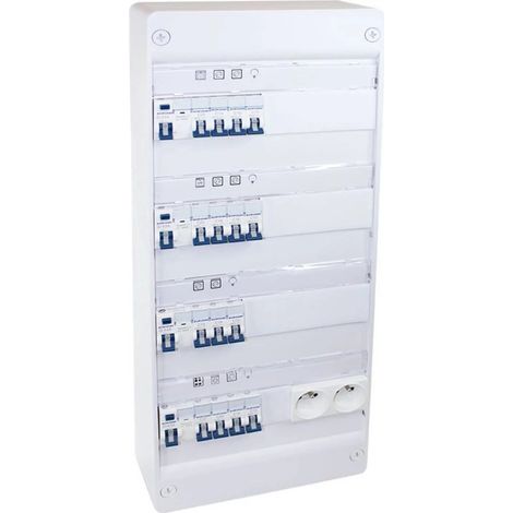 Coffret électrique monté-câblé 4 rangées 13 modules – Prêt à poser pour logements T4/T5 – 46% de réserve évolutive – Design blanc RAL 9010 – Eurohm (1/2)