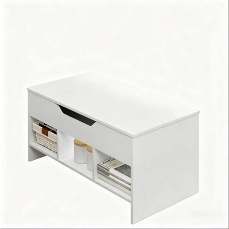 CHICFURN Tavolino saliscendi 96 x 45 x 51 cm in legno bianco con contenitore, per soggiorno (1/5)