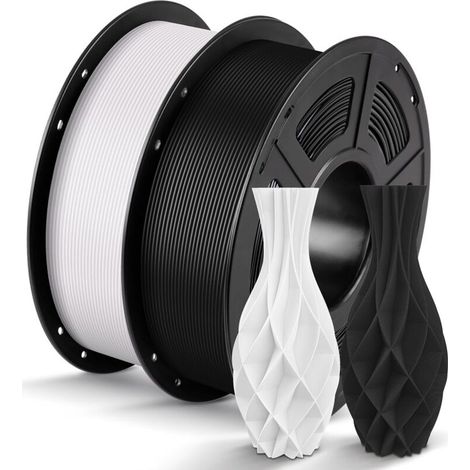 Filament PLA 1,75 mm, filament pour imprimante 3D RFID, précision dimensionnelle +/- 0,02 mm, lot de 2 bobines réutilisables de 1 kg, noir et blanc (1/5)