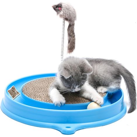 Juguete para gatos, rascador circular con pista y cojín texturizado reemplazable, accesorio de juego interactivo para interiores (1/5)