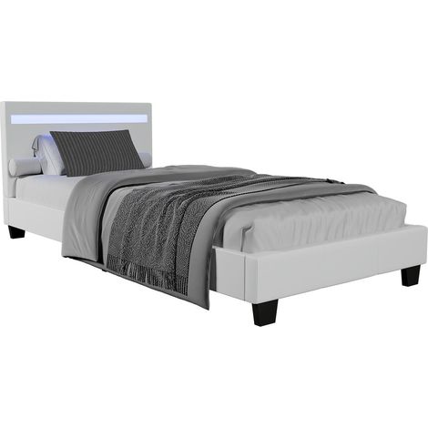 Letto imbottito Verona Bianco 90 x 200 cm Giroletto con illuminazione LED e rete a doghe (1/2)