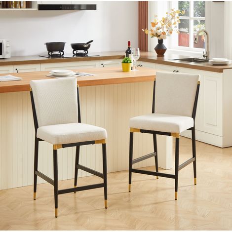 MEUBLIV Lot de 2 tabourets de bar scandinaves beige et noir doré avec repose-pieds (1/5)