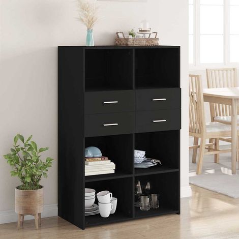 vidaXL Buffet haut noir 80x42,5x124 cm bois d'ingénierie (1/5)