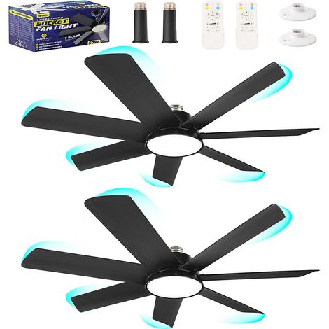 Lot de 2 E27 Ventilateurs de plafond avec éclairage,71 cm, réversible silencieux, 3 vitesses,minuterie, 3000 K à 6500 K,noir (1/5)