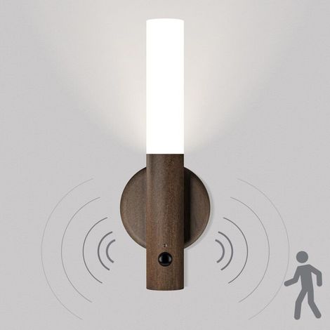 Lot de 2 Veilleuse avec Détecteur de Mouvement, Applique Murale Sans Fil Rechargeables Bois, Veilleuse Magnétique Pile Interieur pour Escalier Chambre Couloir (Dark Bois) (1/5)