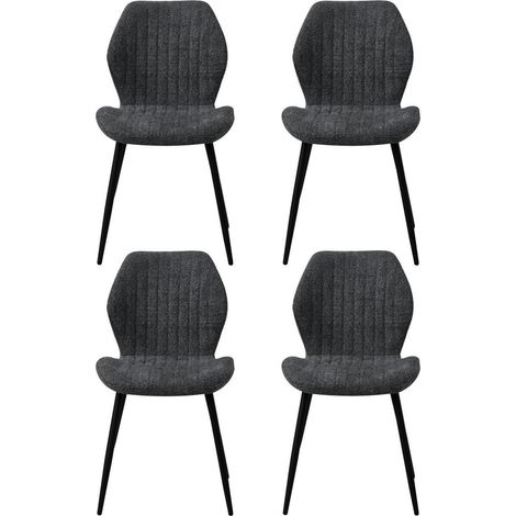 4er-Set Esszimmerstühle aus Leinen mit schwarzen Metallbeinen, ergonomisch (1/5)