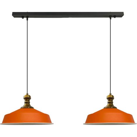 Suspension Industrielle Double en Métal Orange Peint à la Main – Lustre Vintage E27 Ø40 cm pour Salon, Chambre ou Salle à Manger (1/5)