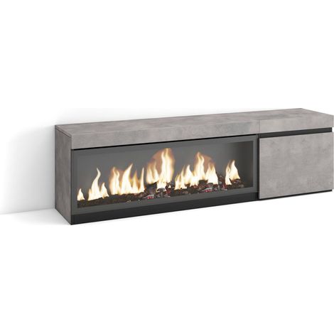 Skraut Home - Mueble TV, Televisión, Muebles de salón, almacenaje, 160, Para TV hasta 65", Chimenea eléctrica XXL, Estilo Moderno, Gris Cemento (1/5)
