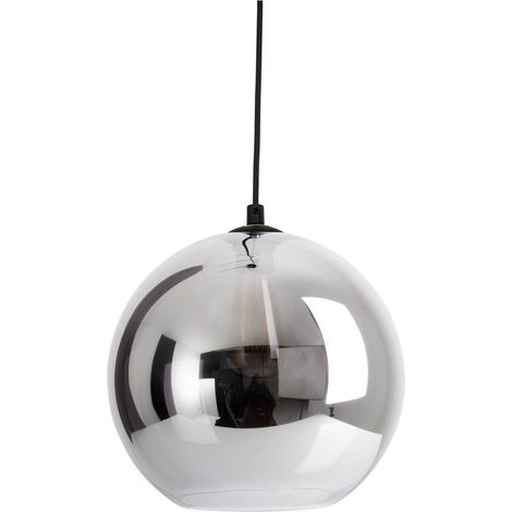 Suspension Luminaire Boule en Verre Fumé Anthracite et Métal Noir, Douille E27, Diamètre 25 cm - PANGIVO (1/5)