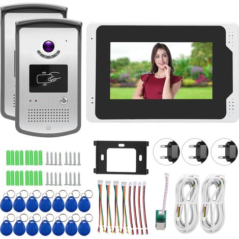 Sonnette vidéo WiFi 1080P 7 pouces, 2 unités extérieures, écran TFT, visibilité nocturne, anti-pluie, compatible TUYA, 100-240V prise UE (1/5)