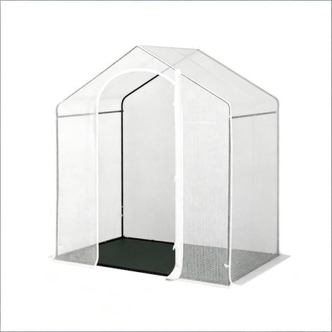 Serre de terrasse blanche 200x80x200 cm, cadre tube acier laqué Ø16 mm, bâche maille PE 140g/m² imperméable anti-UV, porte enroulable à fermeture éclair, fond tissu PE anti-mauvaises herbes pour balco (1/5)