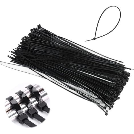 Lot De 250 Pièces Colliers De Serrage 300 Mm X 2,5 Mm Attaches Câbles Nylon Noires, Résistants Aux UV, Capacité De Charge De 54 Kg, Idéal Pour Projets Intérieurs Et Extérieurs (1/5)