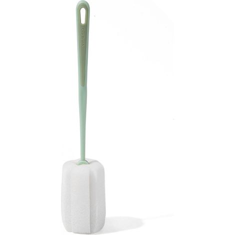 Brosse à bouteille avec manche long et éponge flexible 360° - Trou de suspension, design élastique pour nettoyage profond - Vert (1/5)