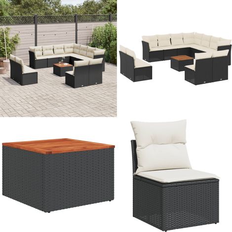 Salon de jardin 12 pcs avec coussins noir résine tressée - Ensemble Salon De Jardin - Mobilier De Jardin - Canapé Extérieur - Set Salon Extérieur - Table Basse Jardin - Home & Living (1/5)