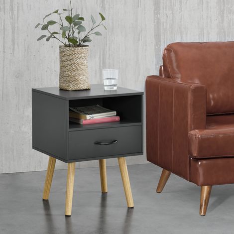 Comodino Gävle con Cassetto e Scomparto Aperto - Grigio Scuro [en.casa] (1/5)