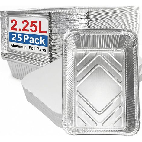 Barquette Aluminium - 25 Pièces - 2250 ML - Avec Couvercle - Pour Barbecue Et Cuisson - 315x215x50 Mm (1/5)