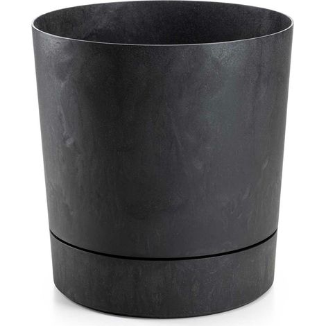 Vaso da fiori Azalea con sottovaso, cemento nero riciclato, 35 cm (1/5)