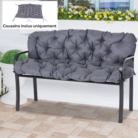 Coussin Matelas Assise Dossier pour Banc de Jardin balancelle canapé 2 Places Grand Confort 132 x 110 x 10 cm Gris (1/5)