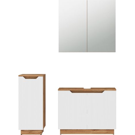 Conjunto de muebles de baño de 3 piezas Lotta, Roble/rayas blancas, 3 partes, Vicco (1/5)
