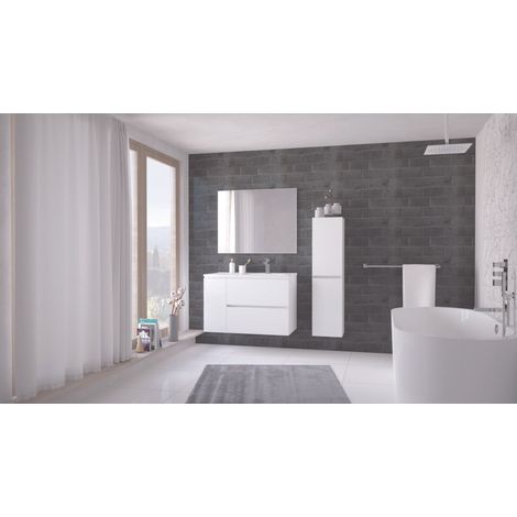 ONDEE - Mueble de baño alto 2 cajones 1 puerta TRENDY - 90cm - acabado blanco mate - lavabo (1/5)