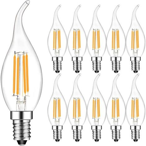 Ampoules LED filament flamme bougie E14 4 W, lot de 10, 2700 K blanc chaud, angle 360°, non graduable, classe F (1/4)
