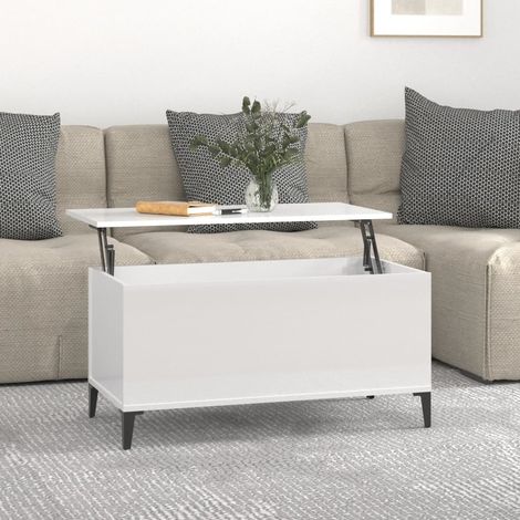 Mesa de centro madera contrachapada blanco brillo 90x44,5x45 cm vidaXL